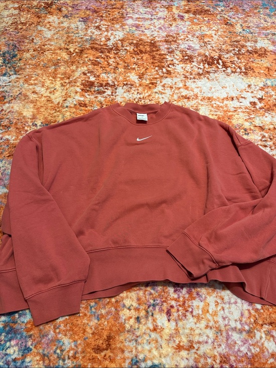 Nike Tops - Nike Rust Cropped Crew Sweatshirt with Embroidered Swoosh
